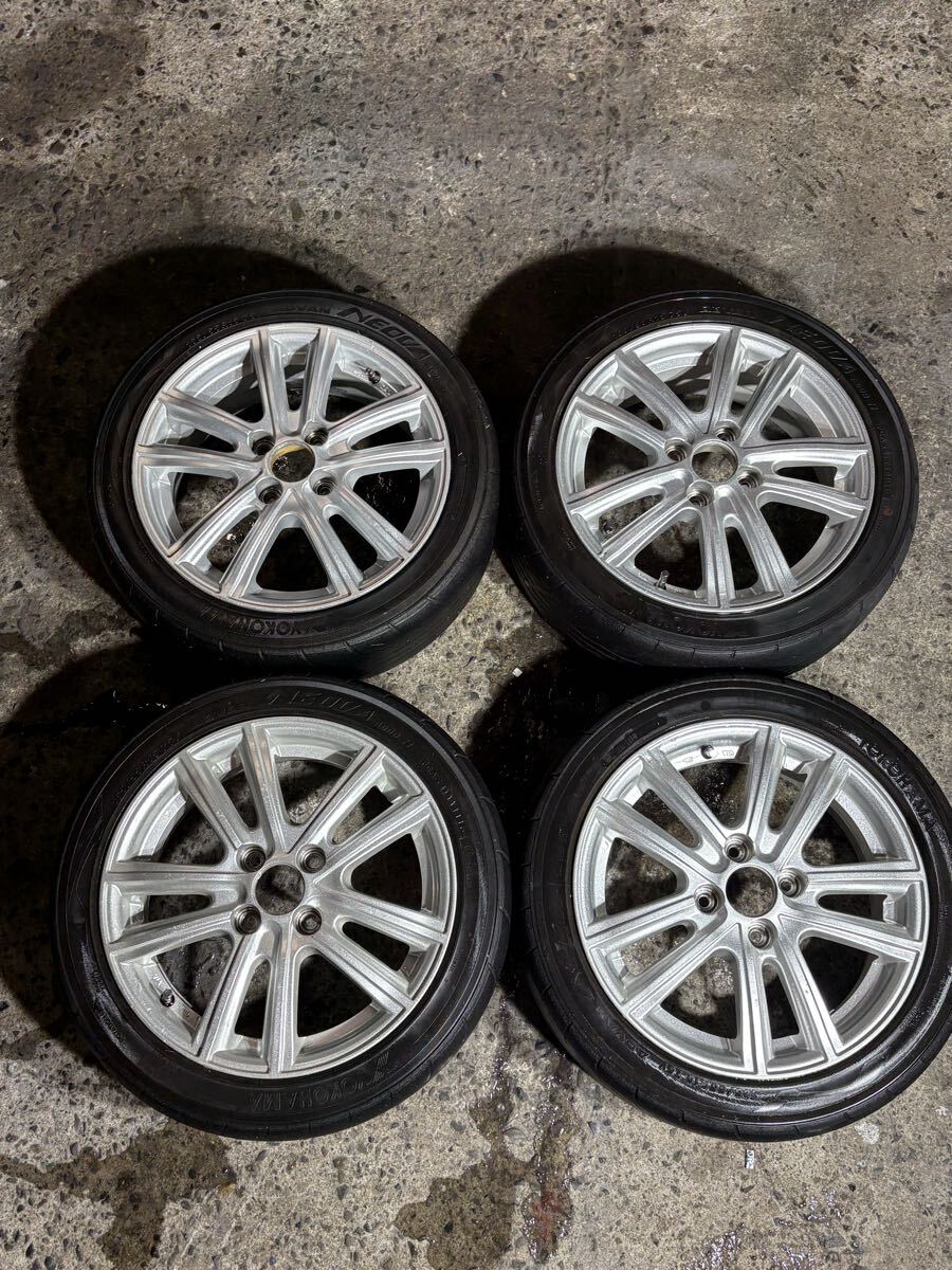 メーカー不明 15インチ アルミホイール 4本 PCD100 5.5J +43 スズキ ダイハツ タイヤ ヨコハマ_画像1