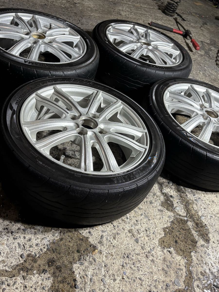 メーカー不明 15インチ アルミホイール 4本 PCD100 5.5J +43 スズキ ダイハツ タイヤ ヨコハマ_画像2