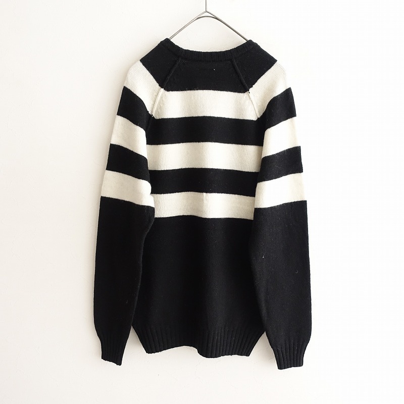 グラム (g)*パネルボーダークルーネックニットプルオーバー*Fブラック×ホワイトラグランプルオーバーウール(2-2510-213)【10K52】_画像2
