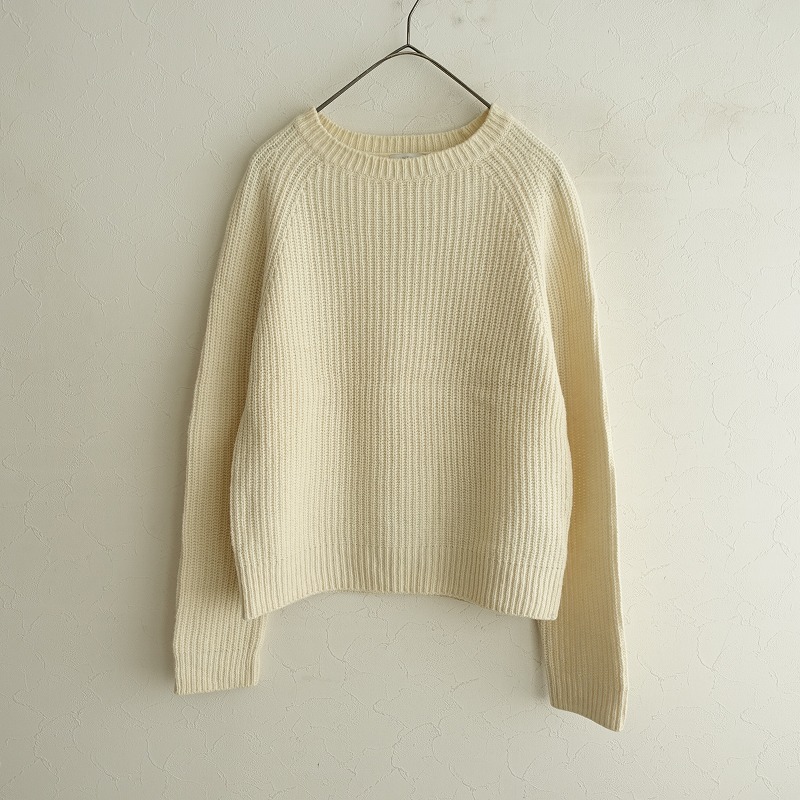 サンスペル SUNSPEL *コットンウールアゼ編みニットセーター*2クリームクルーネックラグランスリーブリブ(2-2510-207)【10K52】_画像1