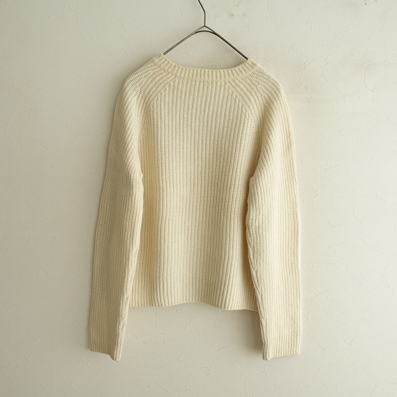 サンスペル SUNSPEL *コットンウールアゼ編みニットセーター*2クリームクルーネックラグランスリーブリブ(2-2510-207)【10K52】_画像2