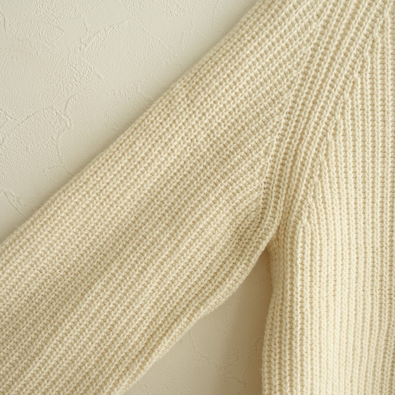 サンスペル SUNSPEL *コットンウールアゼ編みニットセーター*2クリームクルーネックラグランスリーブリブ(2-2510-207)【10K52】_画像3