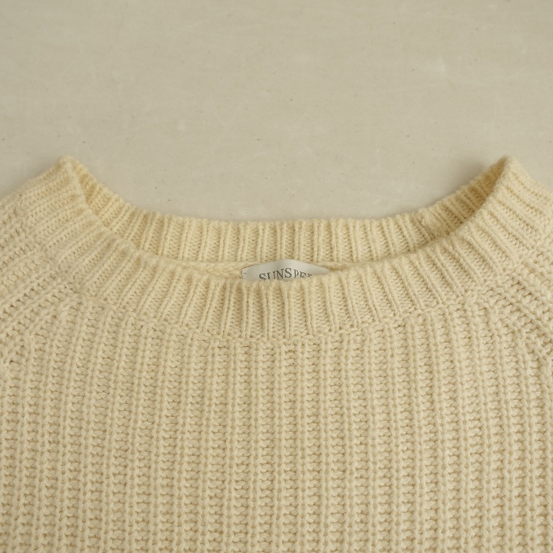 サンスペル SUNSPEL *コットンウールアゼ編みニットセーター*2クリームクルーネックラグランスリーブリブ(2-2510-207)【10K52】_画像5