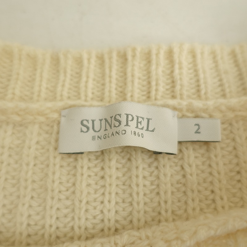 サンスペル SUNSPEL *コットンウールアゼ編みニットセーター*2クリームクルーネックラグランスリーブリブ(2-2510-207)【10K52】_画像7