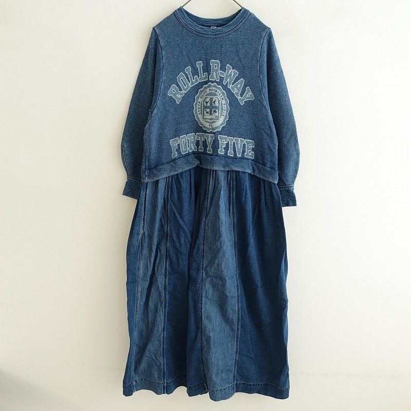 [ обычная цена 5.2 десять тысяч ]45a-rupi- M R45RPM * обратная сторона шерсть. пуховка платье * индиго голубой One-piece длинный рукав длинный (33-2510-65)[40K52]