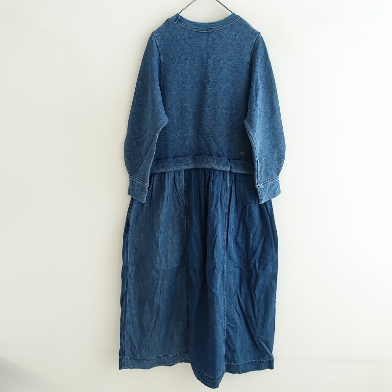 [ обычная цена 5.2 десять тысяч ]45a-rupi- M R45RPM * обратная сторона шерсть. пуховка платье * индиго голубой One-piece длинный рукав длинный (33-2510-65)[40K52]