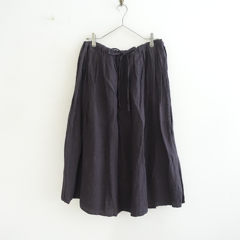 チアー cheer *リネンタックスカート*プラム系ロング無地麻ギャザーパープル紫(sk85-2510-21)【11K52】_画像1