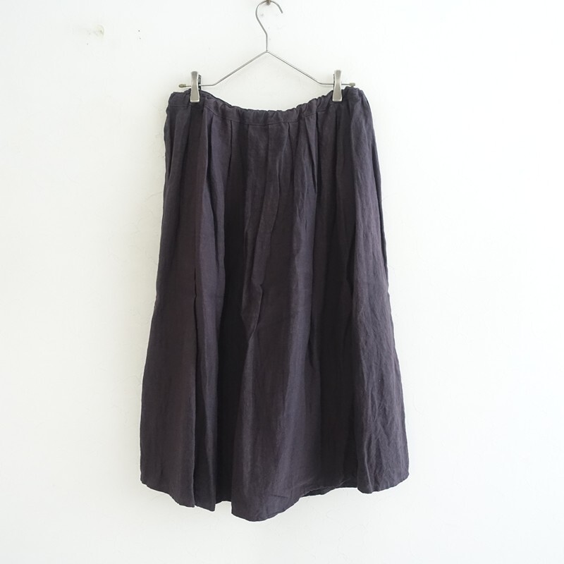 チアー cheer *リネンタックスカート*プラム系ロング無地麻ギャザーパープル紫(sk85-2510-21)【11K52】_画像2