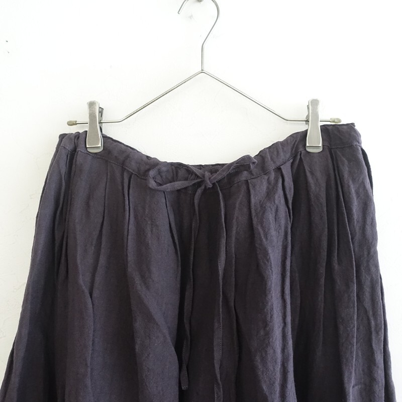 チアー cheer *リネンタックスカート*プラム系ロング無地麻ギャザーパープル紫(sk85-2510-21)【11K52】_画像3