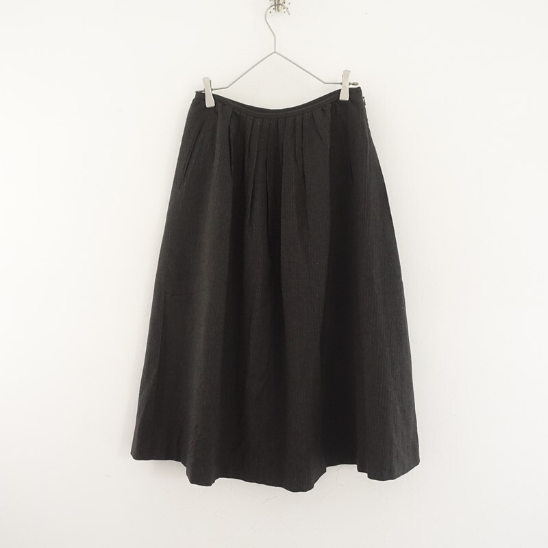 マーガレットハウエル MARGARET HOWELL *ウールギャザースカート*2ドビーストライプ裏地付スリットポケット(sk2-2510-512)【21K52】_画像2