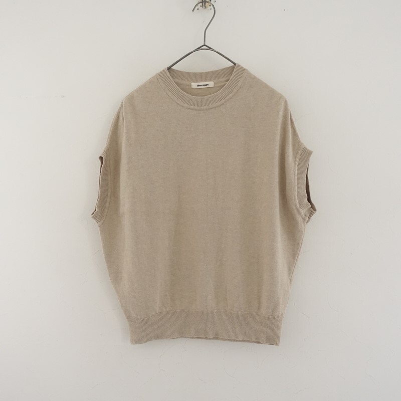 スロンスクエア slone square *コットンリネンニットクルーネックベスト*Fベージュ無地ドロップショルダー(2-2510-505)【21K52】_画像1