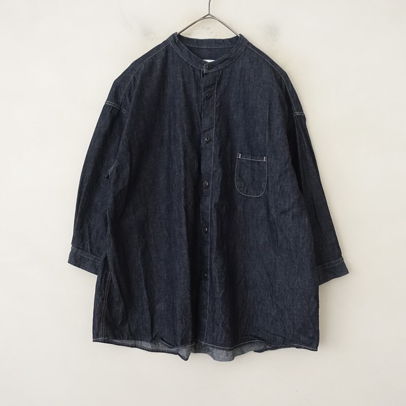 プリット prit *バンドカラーオーバーサイズダンガリーシャツ*インディゴネイビー綿ドロップショルダー羽織(2-2510-319)【51K52】_画像1