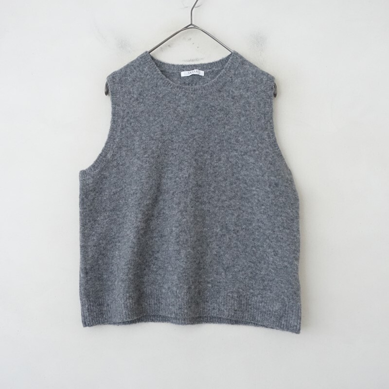 ヤラ YARRA *ウールヤクブレンドラウンドネックニットベスト*Fグレー杢シンプルプルオーバークルーネック(2-2510-311)【51K52】_画像1