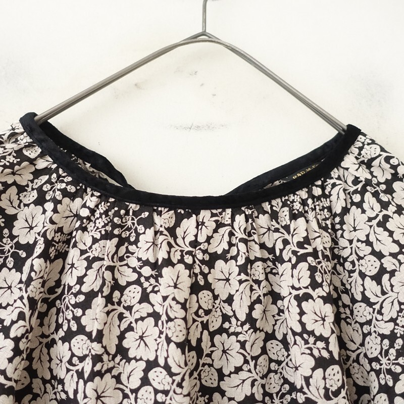 【美品/定価3.8万】オールドマンズテーラー R&D.M.Co- *WILD BERRY スモックブラウス*麻リネン黒×ベージュ(25-2510-498)【51K52】_画像6