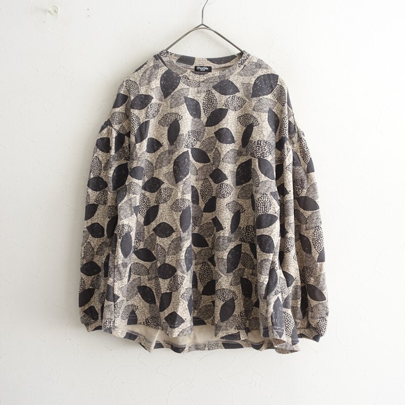 マーブルシュッド marble SUD *ビションフリーゼ カットソー*毛混ニットベージュ×チャコール総柄プリント(25-2510-513)【71K52】_画像1