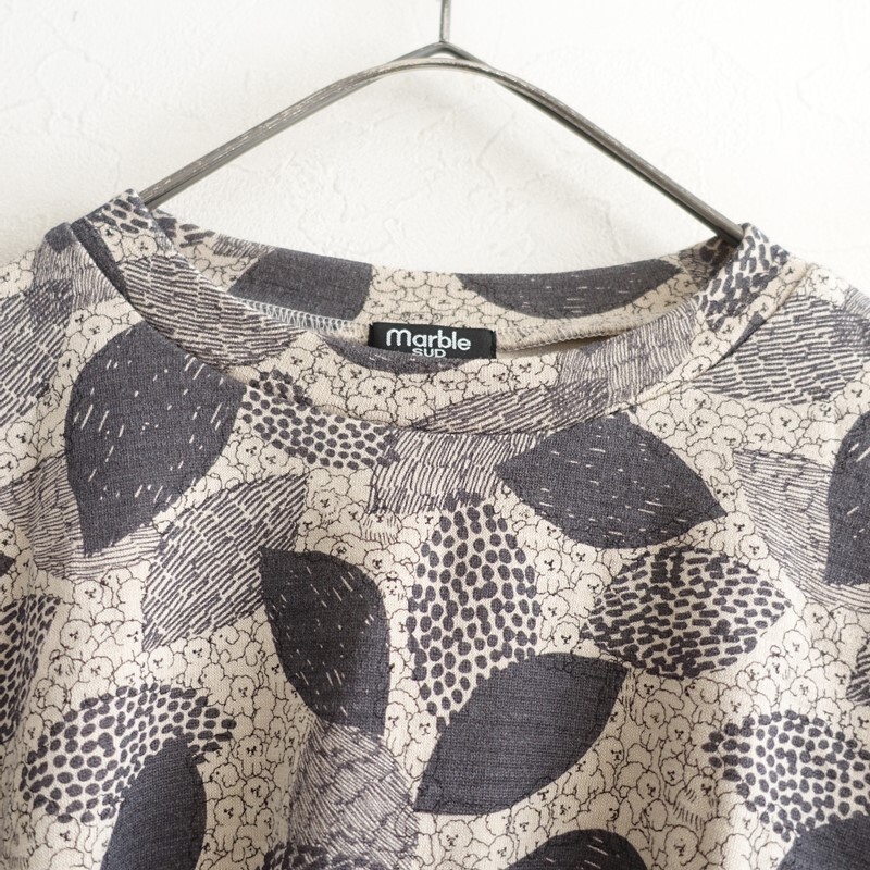 マーブルシュッド marble SUD *ビションフリーゼ カットソー*毛混ニットベージュ×チャコール総柄プリント(25-2510-513)【71K52】_画像6