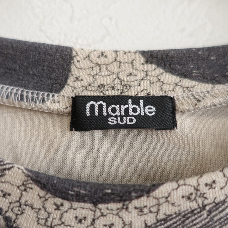 マーブルシュッド marble SUD *ビションフリーゼ カットソー*毛混ニットベージュ×チャコール総柄プリント(25-2510-513)【71K52】_画像8