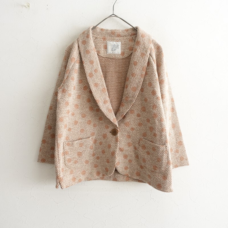 サリースコット Sally Scott *コットンウール混ショールカラージャケット*M綿毛ヘリンボーン水玉羽織上着(jk25-2510-507)【71K52】_画像1