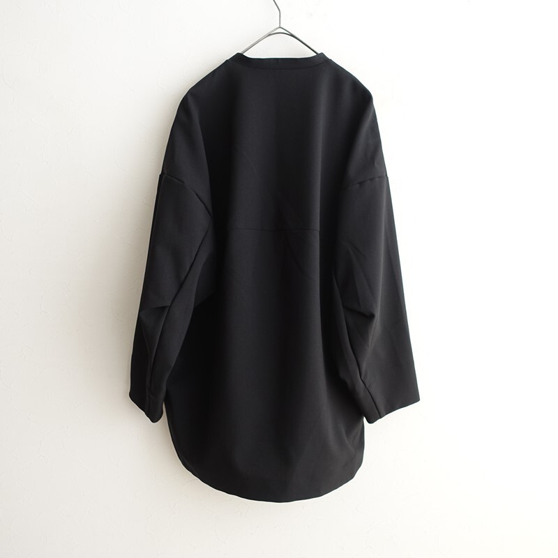 【美品】ミズイロインド mizuiro-ind *バンドカラーシャツ*黒ブラック長袖ブラウス無地(33-2510-595)【71K52】_画像2