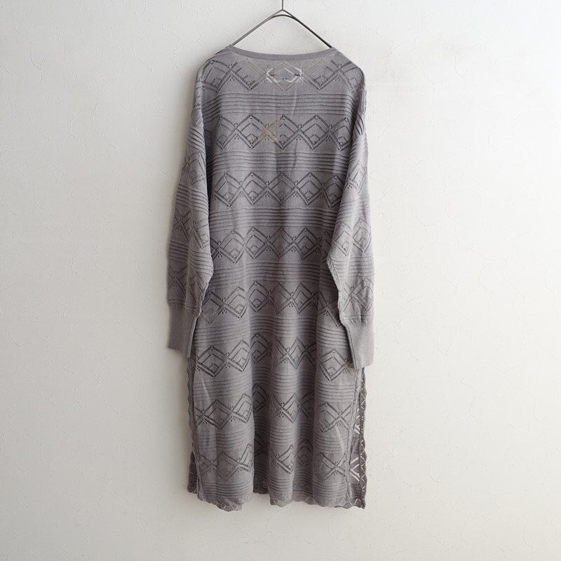 【美品】ピュアルセシン pual ce cin *透かし編みニットロングカーディガン*グレー(33-2510-594)【71K52】_画像2