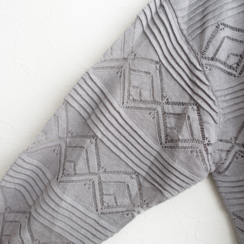 【美品】ピュアルセシン pual ce cin *透かし編みニットロングカーディガン*グレー(33-2510-594)【71K52】_画像3