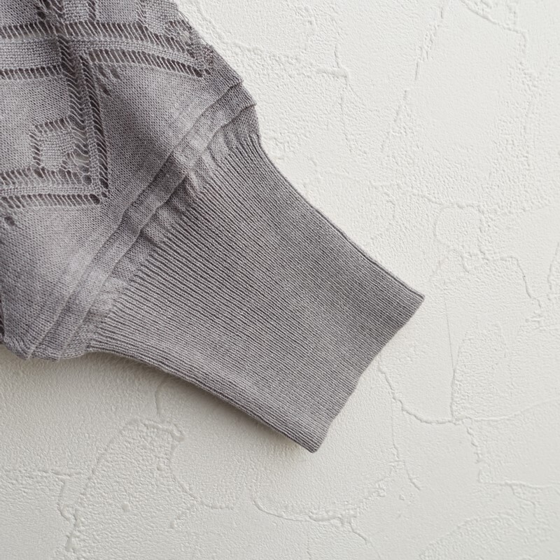 【美品】ピュアルセシン pual ce cin *透かし編みニットロングカーディガン*グレー(33-2510-594)【71K52】_画像4