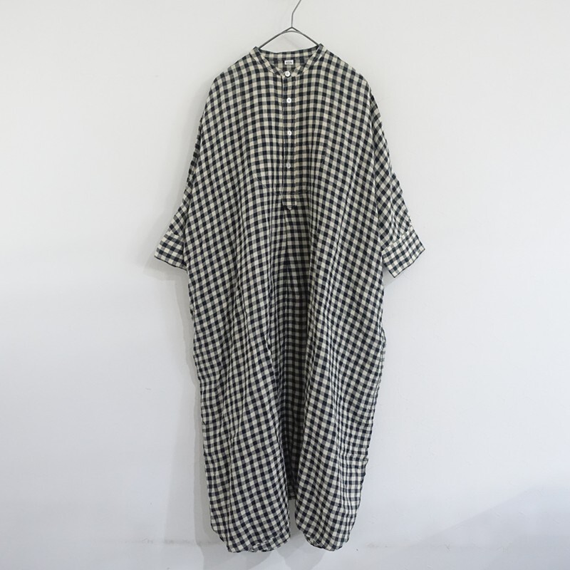 [ обычная цена 5.2 десять тысяч ]45R four ti пять a-ru* Индия марля linen. большой рубашка платье * проверка лен 45rpm(2-2510-675)[91K52]