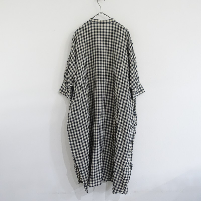 [ обычная цена 5.2 десять тысяч ]45R four ti пять a-ru* Индия марля linen. большой рубашка платье * проверка лен 45rpm(2-2510-675)[91K52]