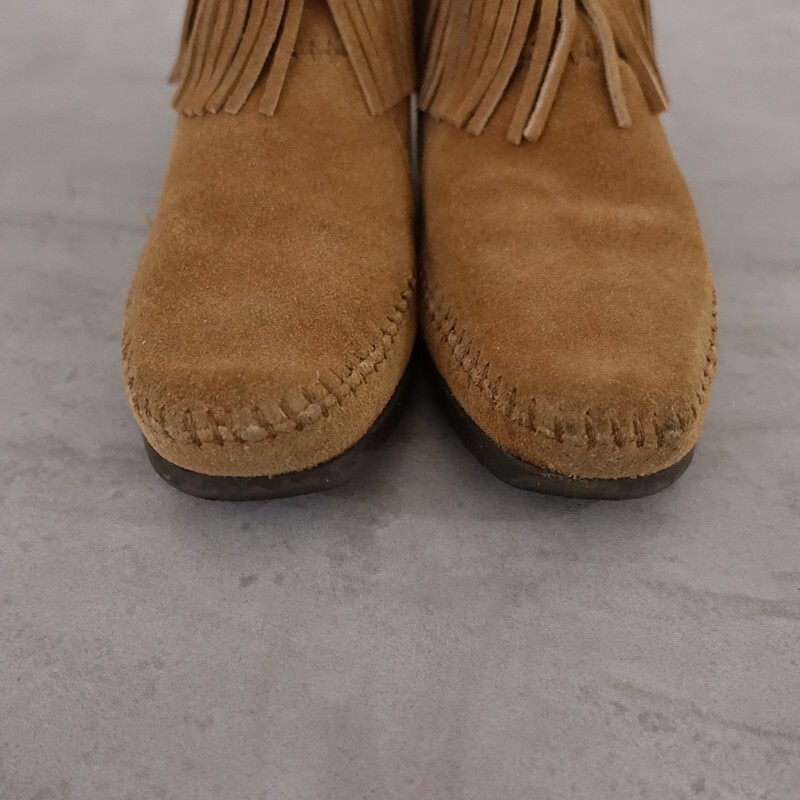  Minnetonka MINNETONKA * задний Zip короткие сапоги 6/23* замша кожа Camel 1025(sh10-2510-146)[02K52]