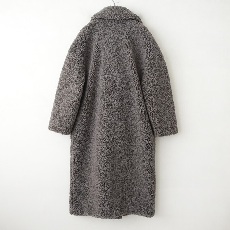 ザラ ZARA*ボアロングコート*Sグレーポリエステルチェスターコートテーラードカラーダブルブレスト裏地付き(jk2-2511-21)【82K52】_画像2