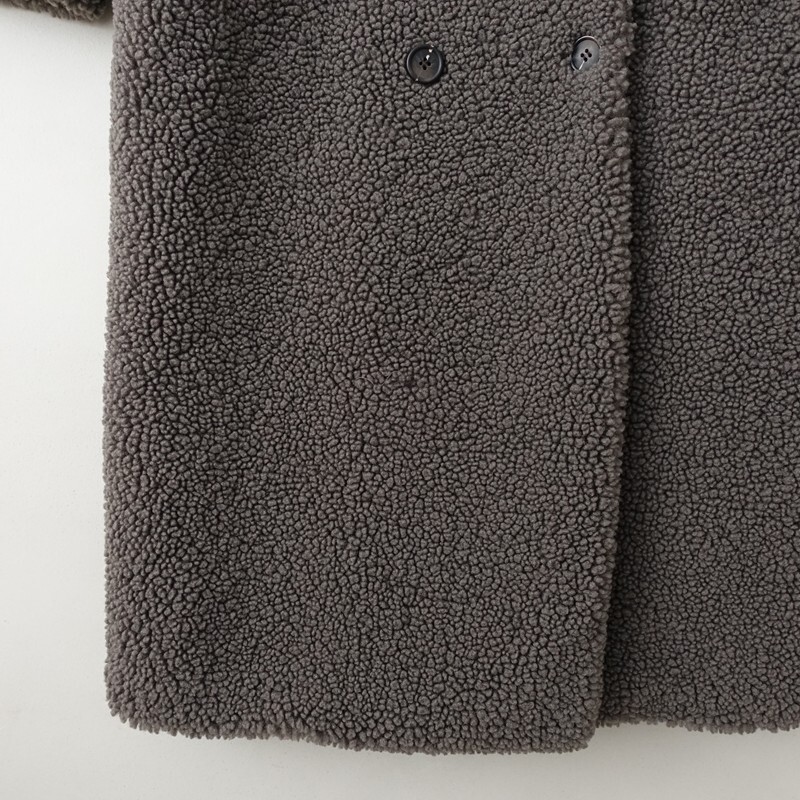 ザラ ZARA*ボアロングコート*Sグレーポリエステルチェスターコートテーラードカラーダブルブレスト裏地付き(jk2-2511-21)【82K52】_画像5