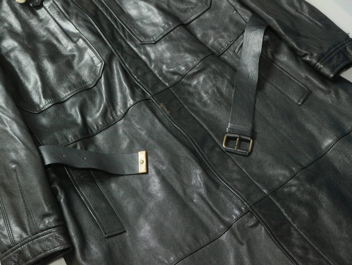 C254/GIRGIO ARMANI/joru geo Armani /90s/ Италия производства / натуральная кожа / кожа пальто / тренчкот /48 размер /RIRI застежка-молния / черный / Old 