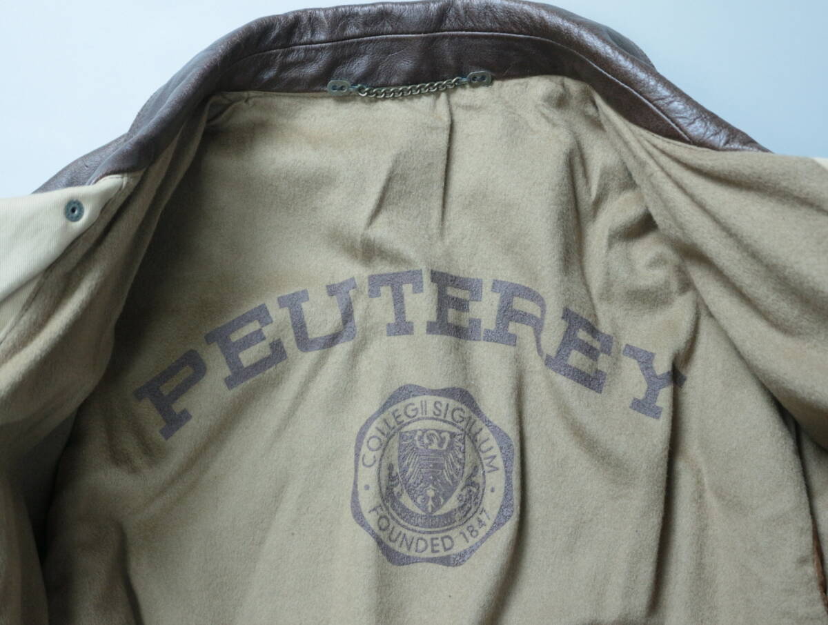 C316/PEUTEREY/ピューテリー/本革/オールレザー/フランス軍モチーフ/牛革/レザージャケット/革ジャン/ブルゾン/ブラウン/VERA PELLE/_画像4