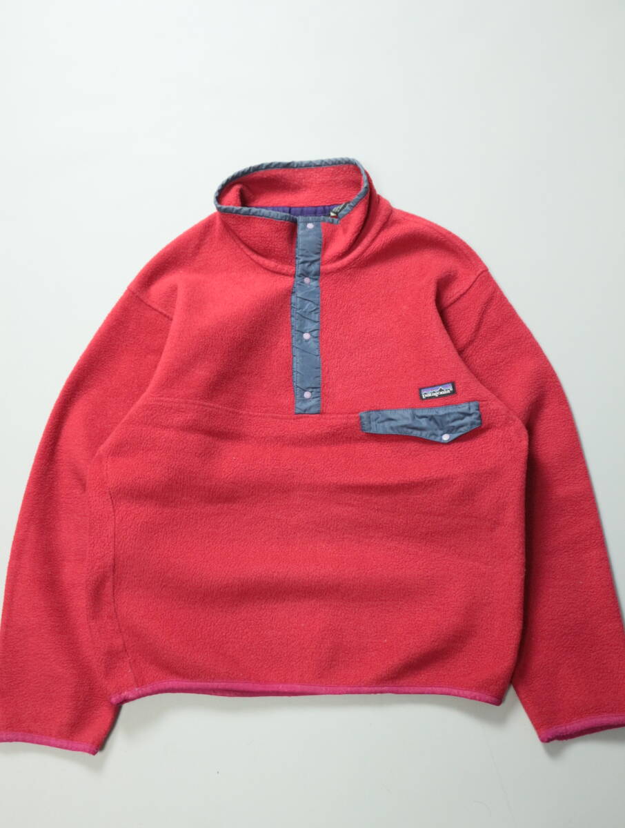 C334/patagonia/パタゴニア/90S/SNAP T/スナップT/フリースジャケット/プルオーバー/ジャケット/Sサイズ/レッド/雪なしタグ/_画像1
