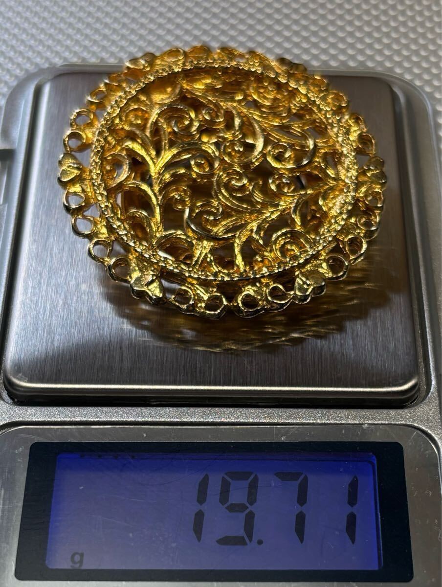 K18 透かし彫り 19.71g ブローチ イエローゴールド_画像4