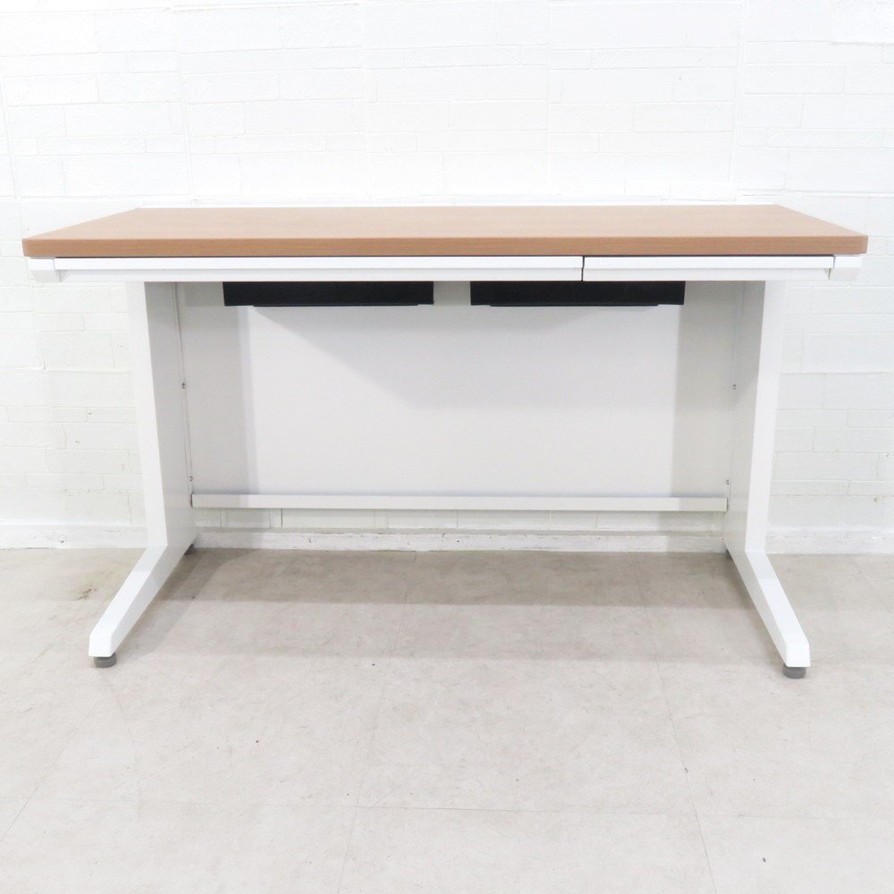 オカムラ アドバンス 平デスク 3V144P MK38 W1200 D600 木目 ホワイト オフィスデスク 引出し アウトレット YH16770-1 中古オフィス家具_画像2