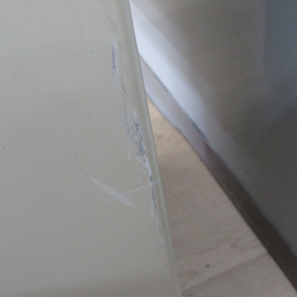 片袖デスク グレー 事務机 シンプル アジャスター 書類整理 引き出し 収納 配線口 ワーク YH19615 中古オフィス家具_画像9