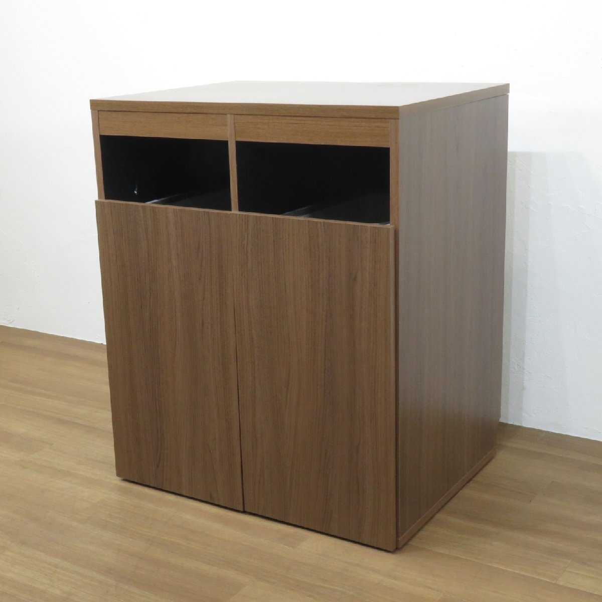 オフィスコム トラッシュユニット ウッド ダストボックス ごみ箱 分別 ゴミ箱収納用カウンター ゴミ箱2個セット AG19573 中古オフィス家具_画像1