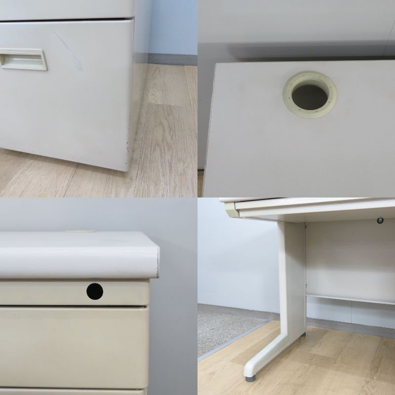 片袖デスク グレー 事務机 シンプル アジャスター 書類整理 引き出し 収納 配線口 ワーク YH19615 中古オフィス家具_画像6