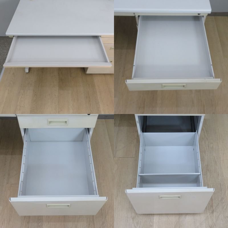 片袖デスク グレー 事務机 シンプル アジャスター 書類整理 引き出し 収納 配線口 ワーク YH19615 中古オフィス家具_画像7