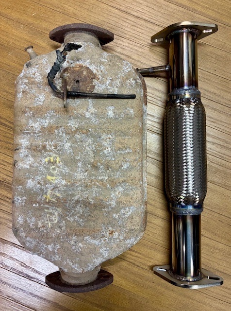 ★★クラウン MS110 鬼クラ フレキシブル触媒ストレートパイプ オールステンレス製 センサー取り付け可能 1Gエンジン タコ足保護 角度調整_画像2