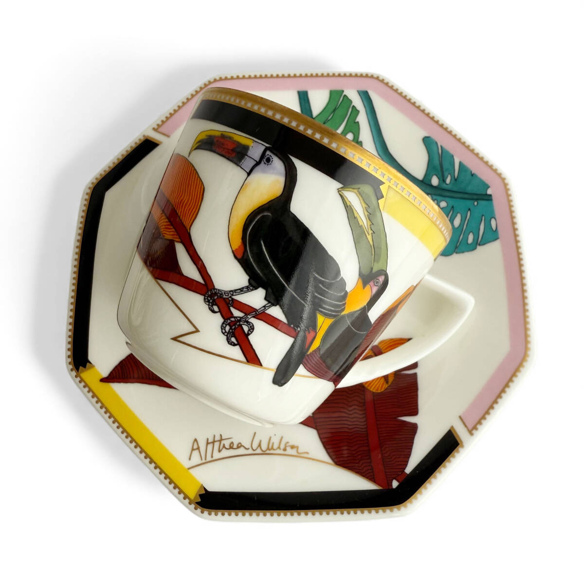 M7-1569 資生堂 1992年花椿CLUB 感謝品 コーヒーカップ＆ソーサ―6客 アルシア・ウィルソン 楽園 ワイヤーラック付_画像4