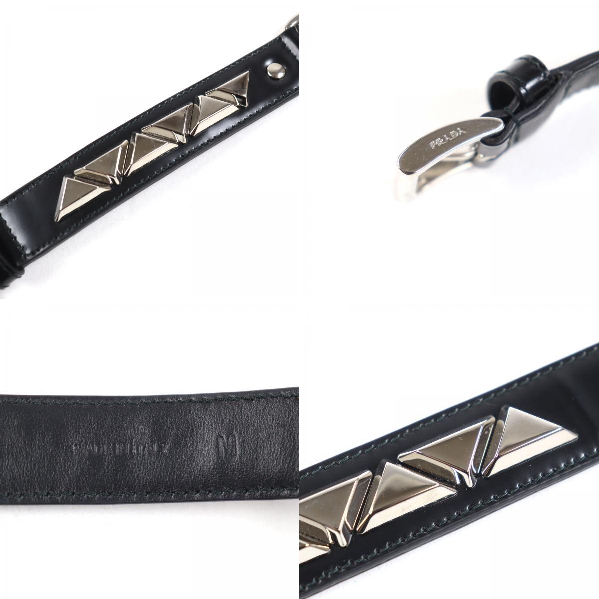 極美品○PRADA プラダ 2YC022 レザー トライアングルロゴ ペット用 首輪 ブラック シルバー M 箱・保存袋付き イタリア製_画像10