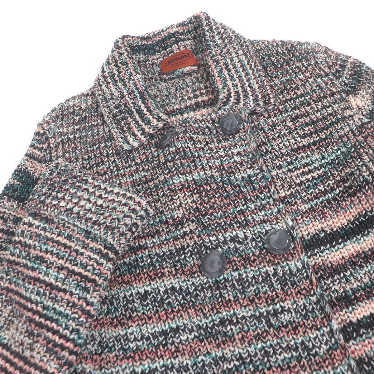 極美品□Missoni ミッソーニ ウール100％ ベルテッド ニットコート ロングカーディガン マルチカラー 42 イタリア製 正規品 メンズ_画像2