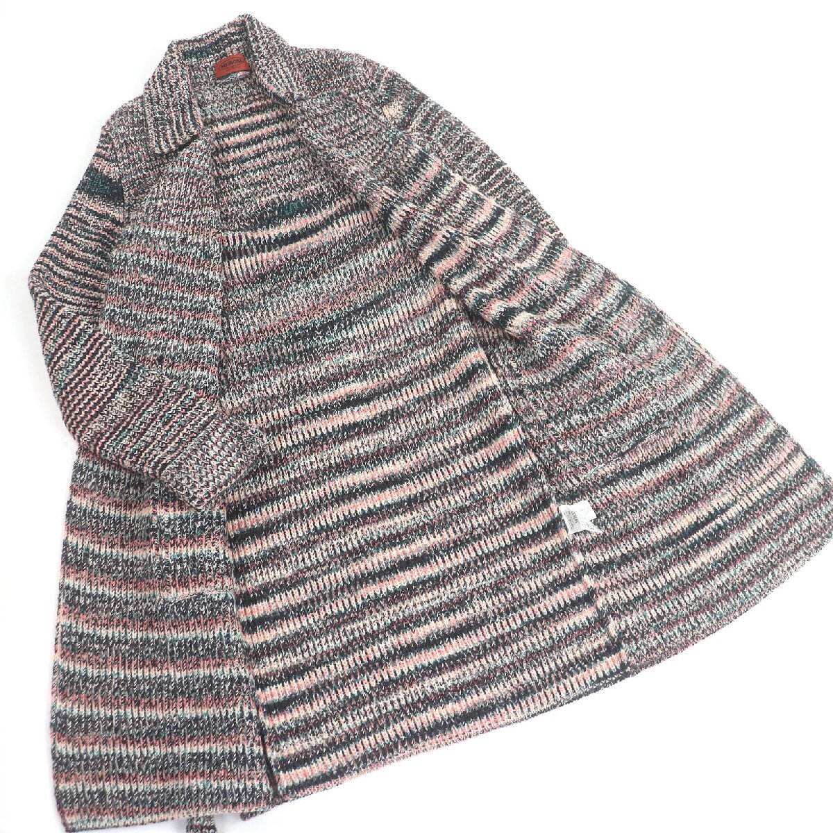 極美品□Missoni ミッソーニ ウール100％ ベルテッド ニットコート ロングカーディガン マルチカラー 42 イタリア製 正規品 メンズ_画像3