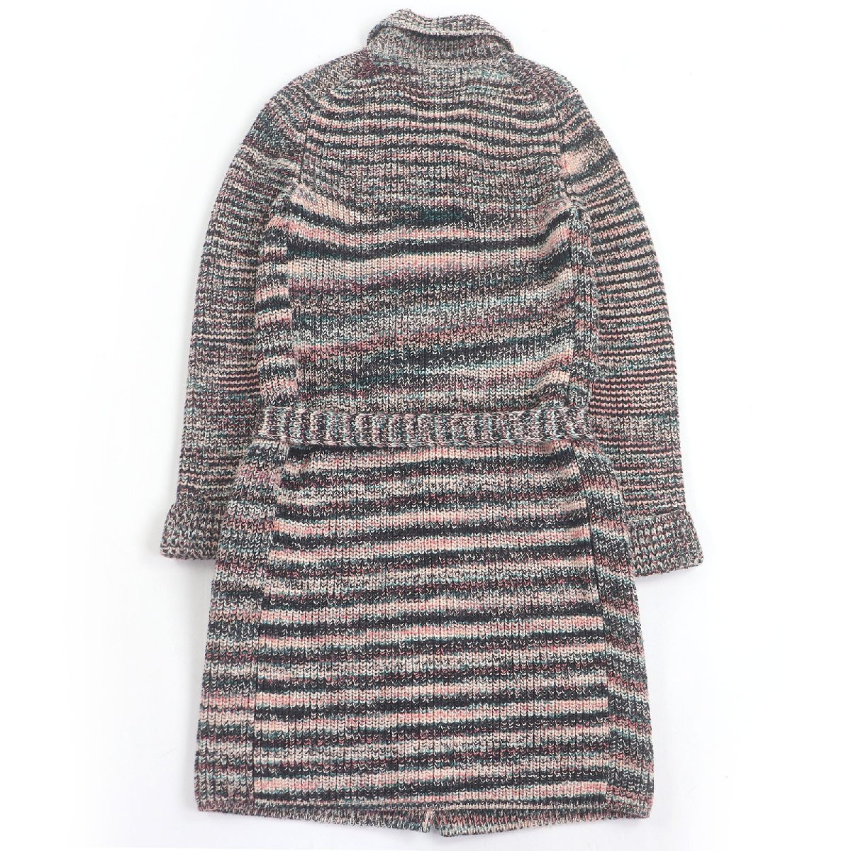 極美品□Missoni ミッソーニ ウール100％ ベルテッド ニットコート ロングカーディガン マルチカラー 42 イタリア製 正規品 メンズ_画像4