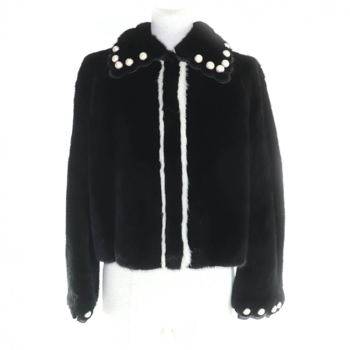  превосходный товар *FENDI Fendi 2017 год производства FNE10F норка поддельный жемчуг есть кожа используя жакет 42 сделано в Италии вешалка *ga- men to есть стандартный товар 