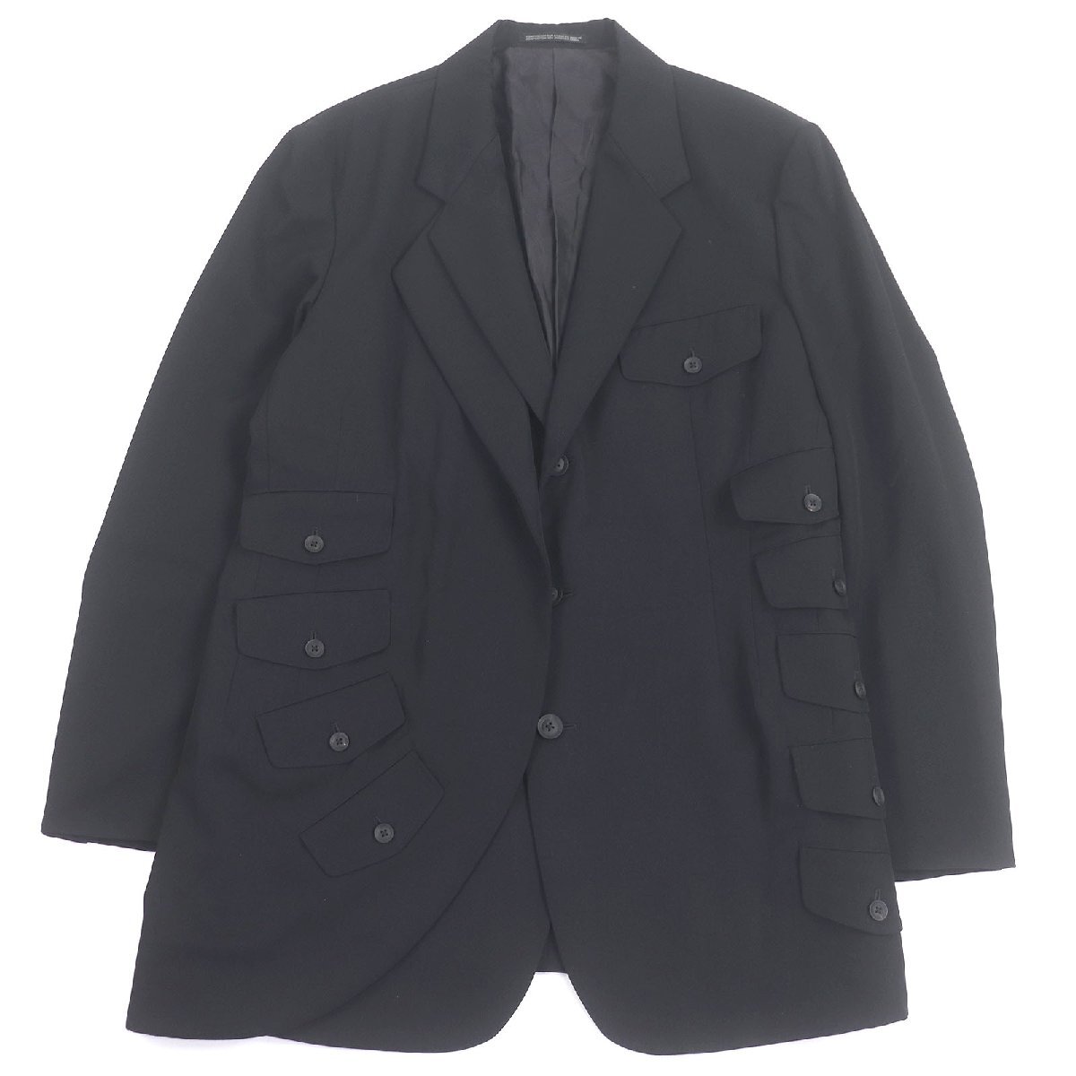 極美品□Yohji Yamamoto POUR HOMME ヨウジヤマモトプールオム HH-J33-100 ウールギャバジン 左前二重フラップジャケット 3 日本製 正規品_画像1
