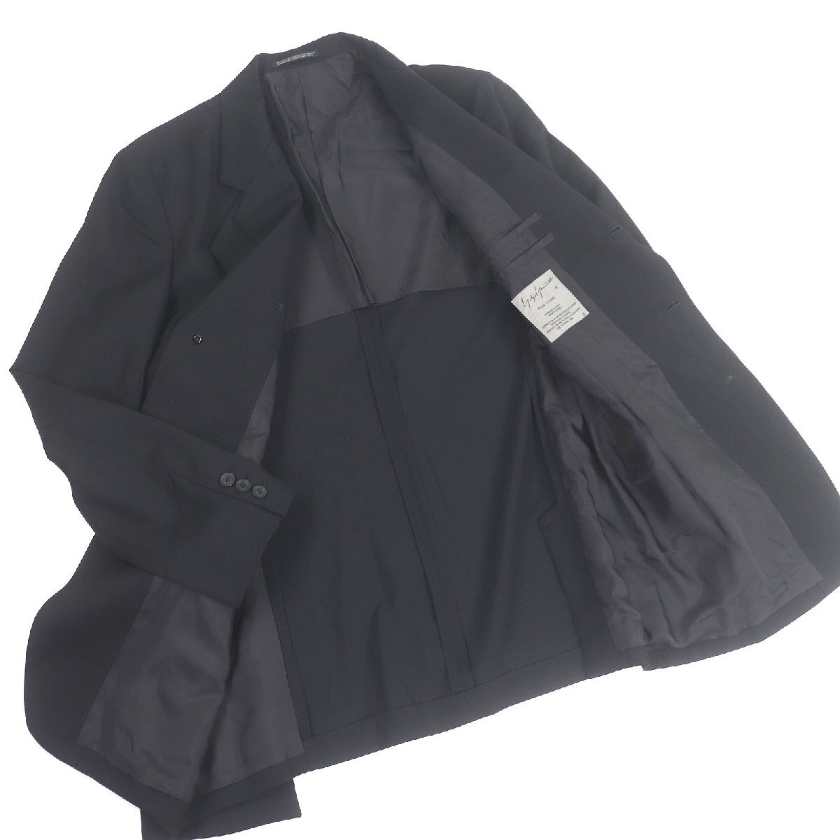 極美品□Yohji Yamamoto POUR HOMME ヨウジヤマモトプールオム HH-J33-100 ウールギャバジン 左前二重フラップジャケット 3 日本製 正規品_画像3