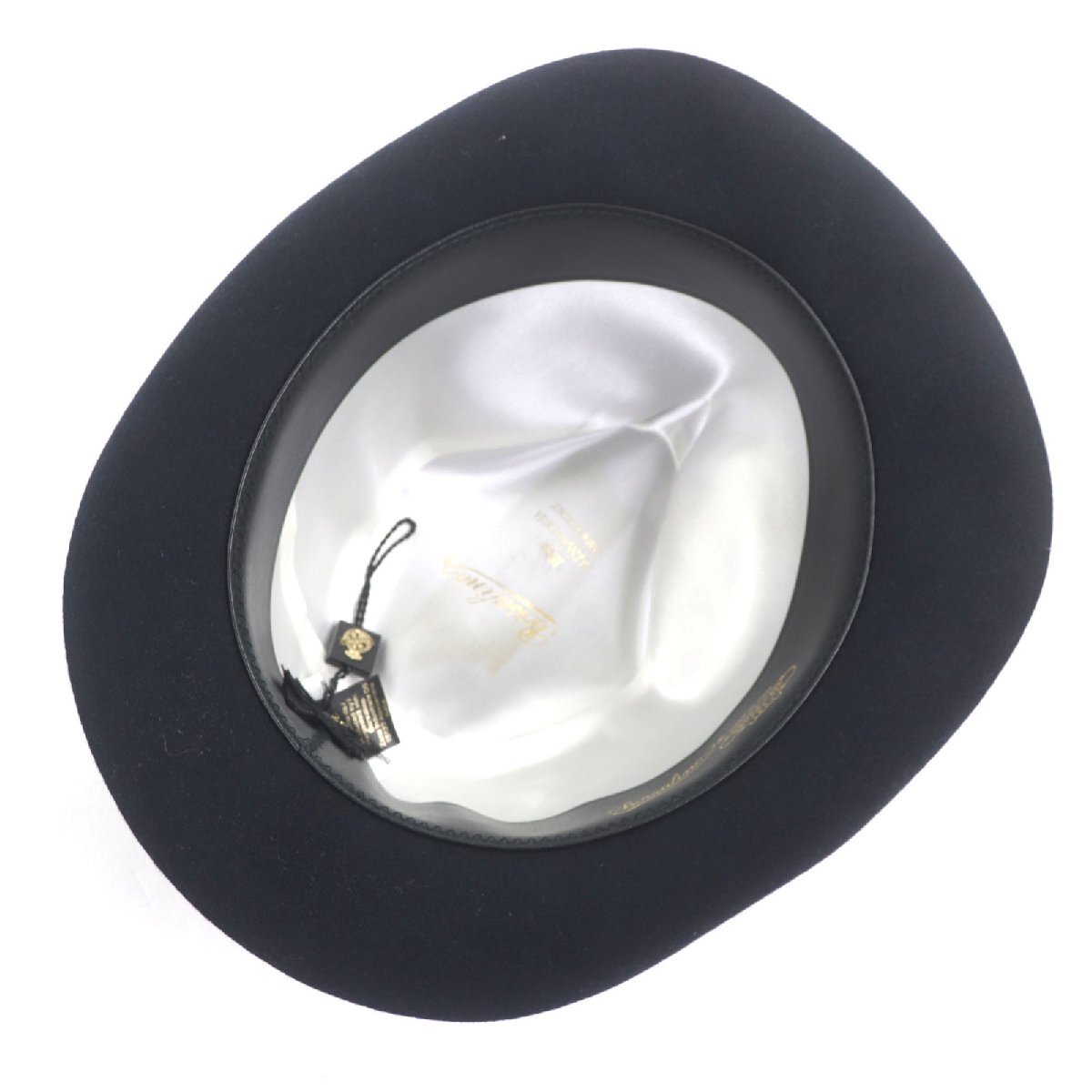 極美品▼Borsalino ボルサリーノ 1857 ウール100% ラビットフェルト ロゴ入りリボン 中折れ帽子 ハット ネイビー 57 伊製 正規品 メンズ_画像7